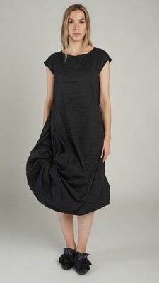 Black Asymmetrical Draped Midi Dress