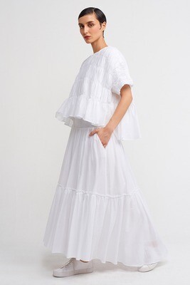 Ruched White Textured Peplum Blouse
