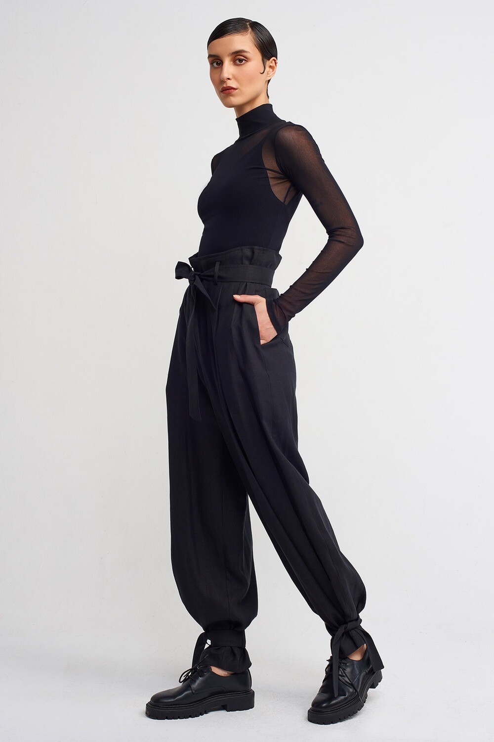 High-Waisted Bow &amp; Ankle Tie Pants – Elegant Feminine Trousers