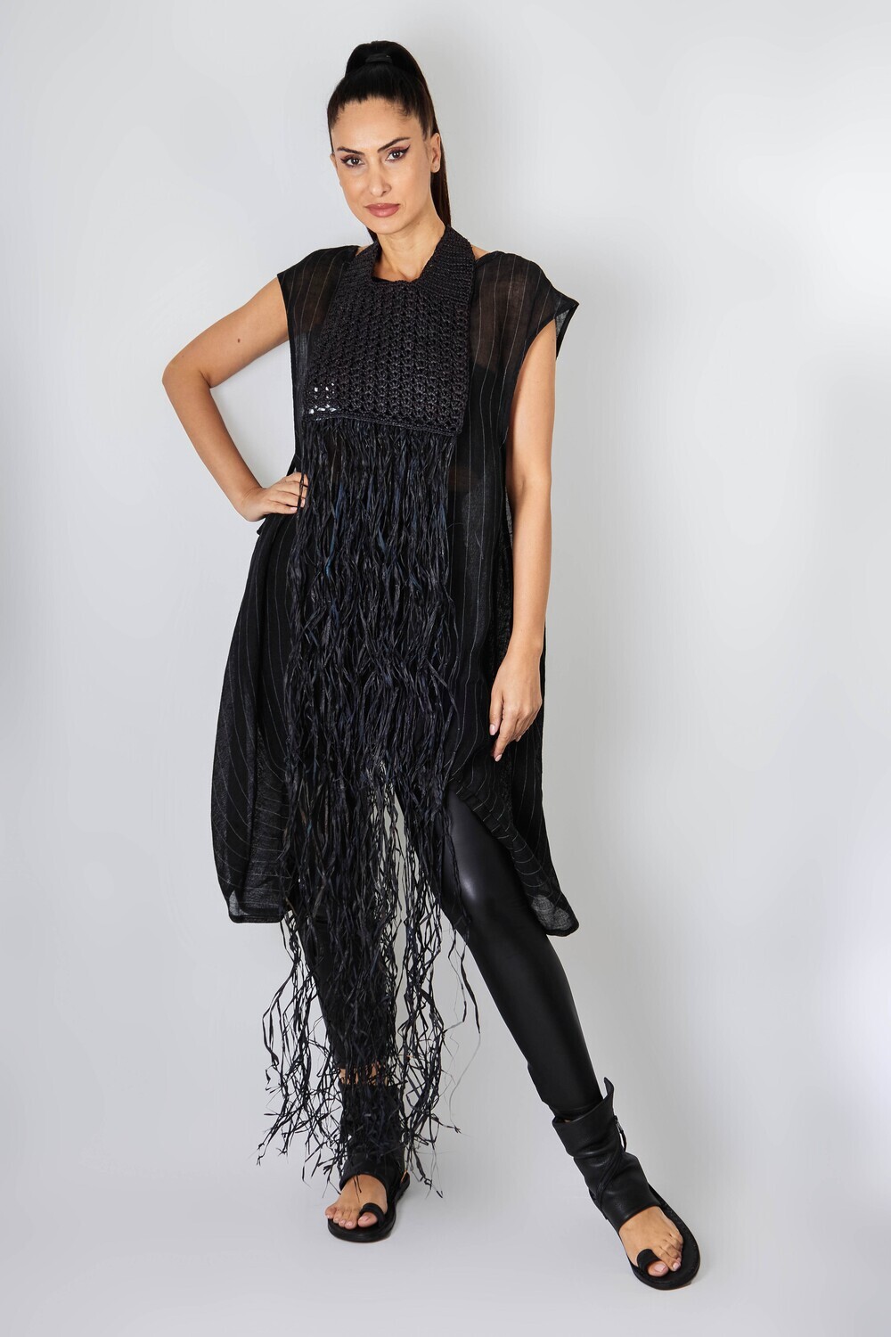 Pinstripe Oversized Mesh Tunic Blouse – Modern Layered Chic