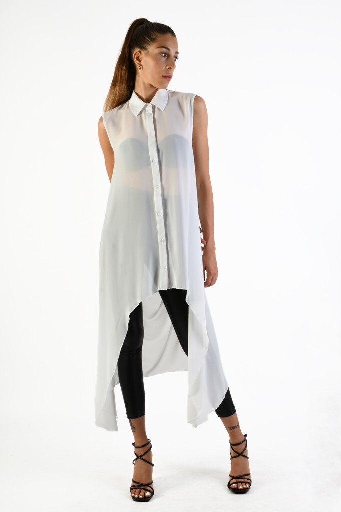 Sleeveless Draped Collared Shirt