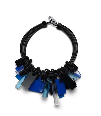 Bold Black and Blue Geometric Statement Necklace
