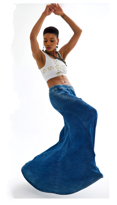 Flowing Wide-Leg Denim Skirt