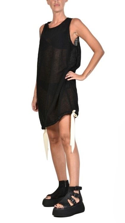 Black Knitted Tank Tunic – Semi-Sheer Layered Look