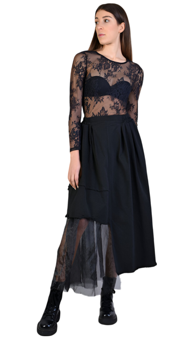 Sheer Lace Tulle Tee – Romantic Edgy Contrast