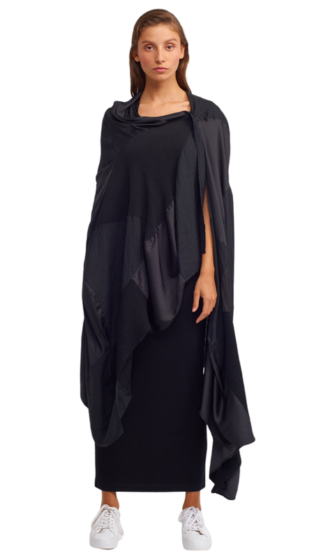 White Satin Draped Poncho – Elegant Fluid Layer White Satin Draped Poncho – Elegant Fluid Layer