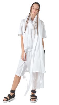 Asymmetrical White Skirt-Pants