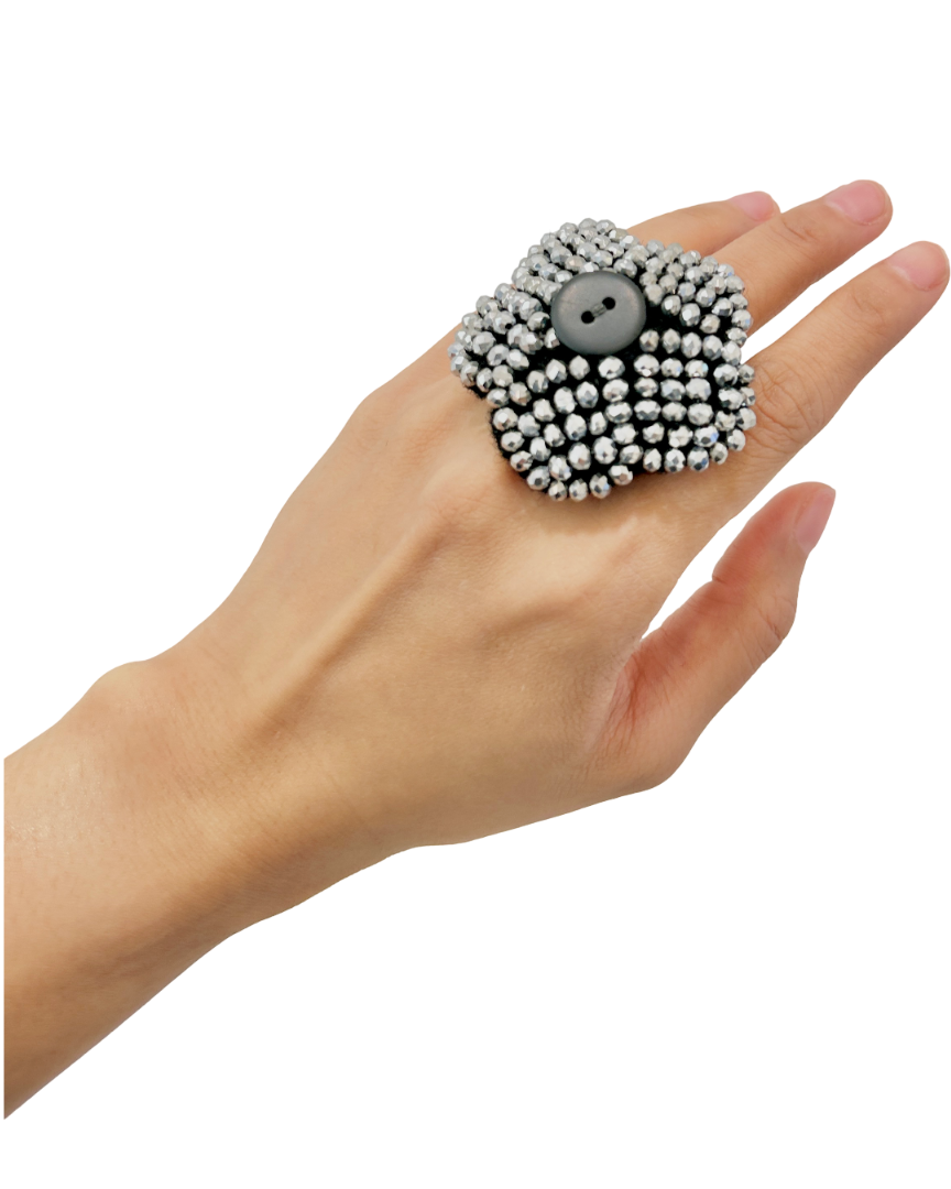 Flower Beaded Statement Ring – Plu Couture Bold Design