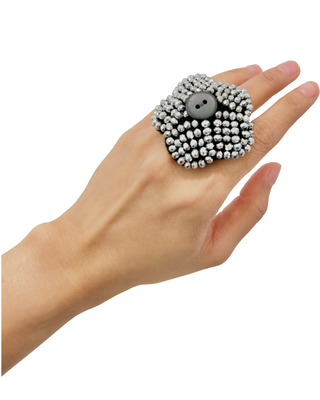 Plu Couture Flower Beaded Statement Ring