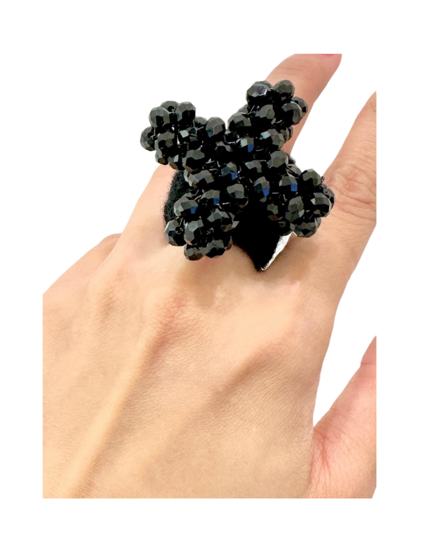 Black Beaded X Ring – Bold Statement Accessory