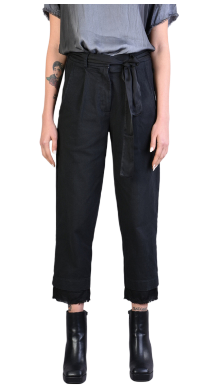 Cropped Frayed Hem Pants – Raw-Edge Urban Minimalism
