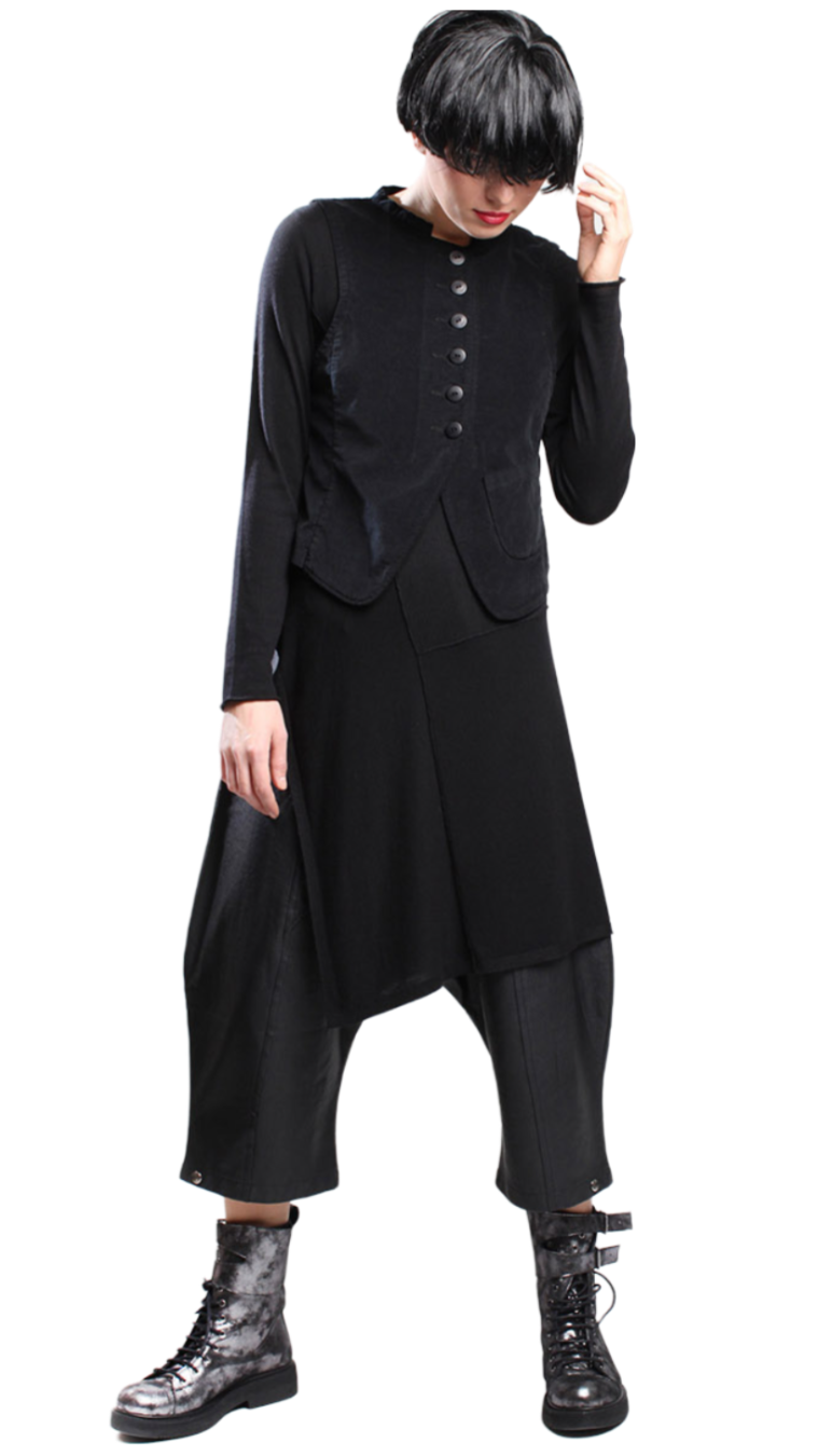 Black Minimalist Lightweight Side-Slit Tunic Dress – Minimalist Relaxed Fit Tunic Dress for Women