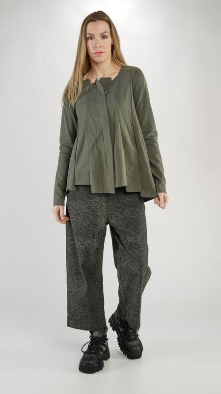 High-Low Hem Pleated Jacket – Elegant Draped Outerwear