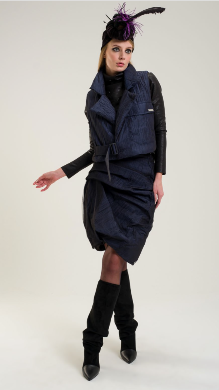 Asymmetrical Layered Skirt with Mesh Overlay – Textured Statement Skirt