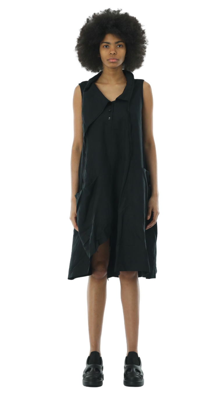 Structured Black Midi Dress – Modern Minimalist Silhouette