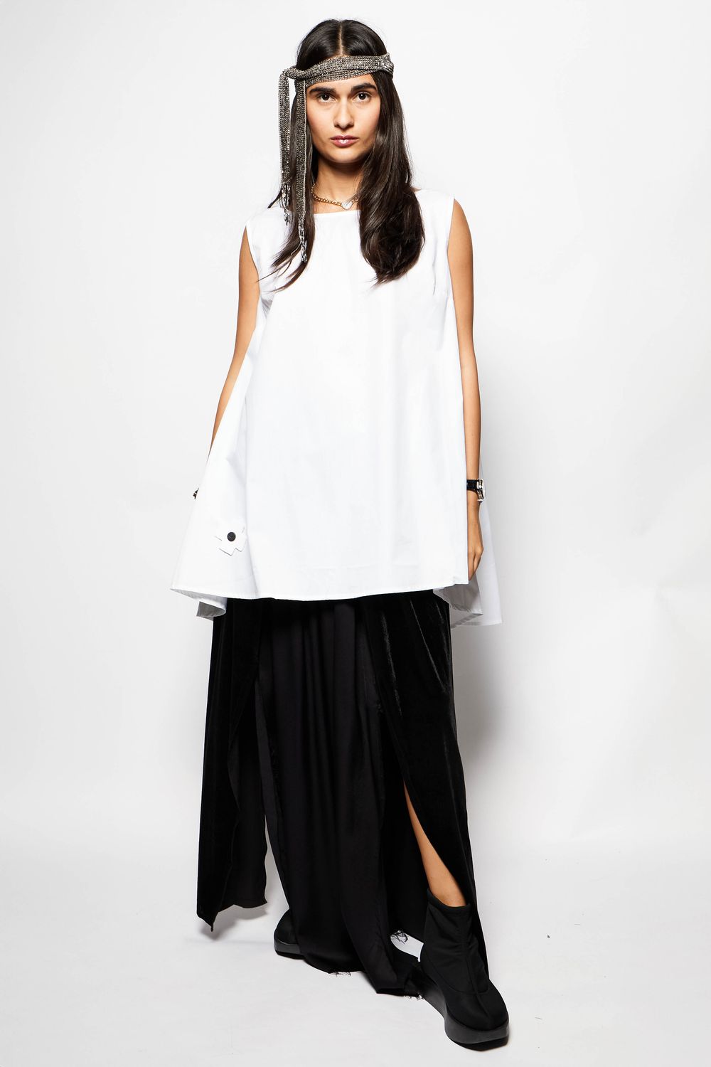 White Sleeveless A-Line Tunic Top