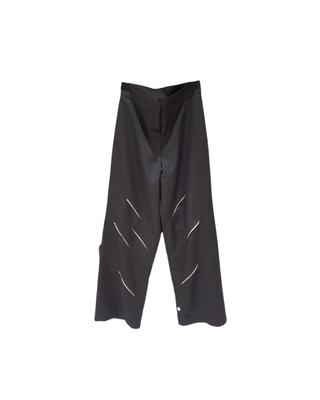 Black Slashed Detail Wide-Leg Pants