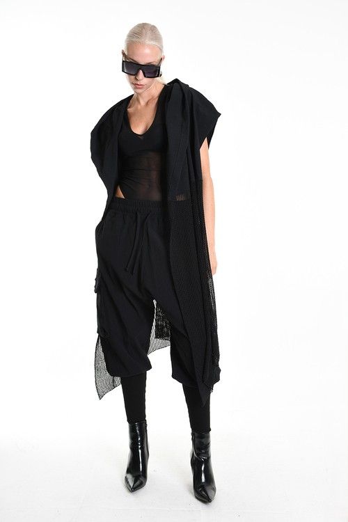 Avant-Garde Hooded Mesh Layered Gilet