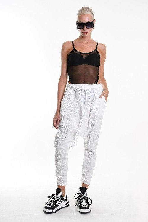 Crinkled Drop-Crotch Jogger Pants