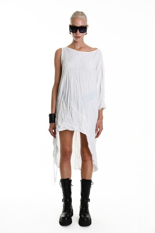 Asymmetrical Crinkled One-Sleeve Dress