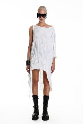 Asymmetrical Crinkled One-Sleeve Dress