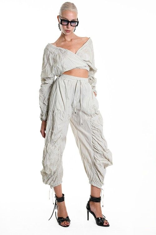 Crinkled Ruched Joggers Pants