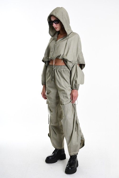 Cutout Sleeve Hooded Bomber
