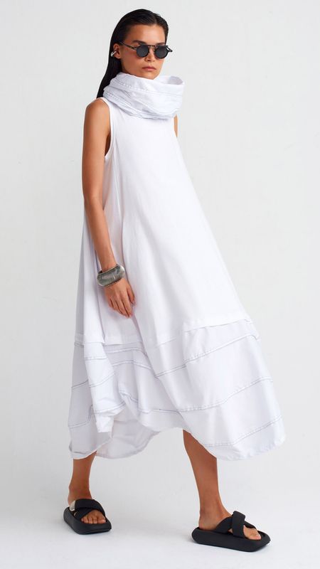 Avant-Garde Layered Dress with Sculptural Collar
