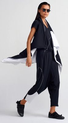 Asymmetrical Drape Vest – Black &amp; White Statement Layer