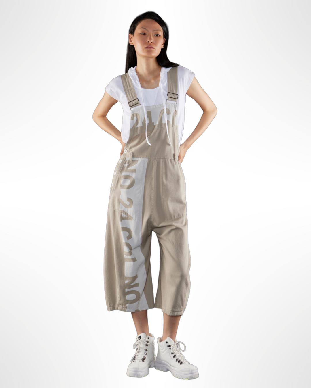 Graphic Print Cropped Overalls