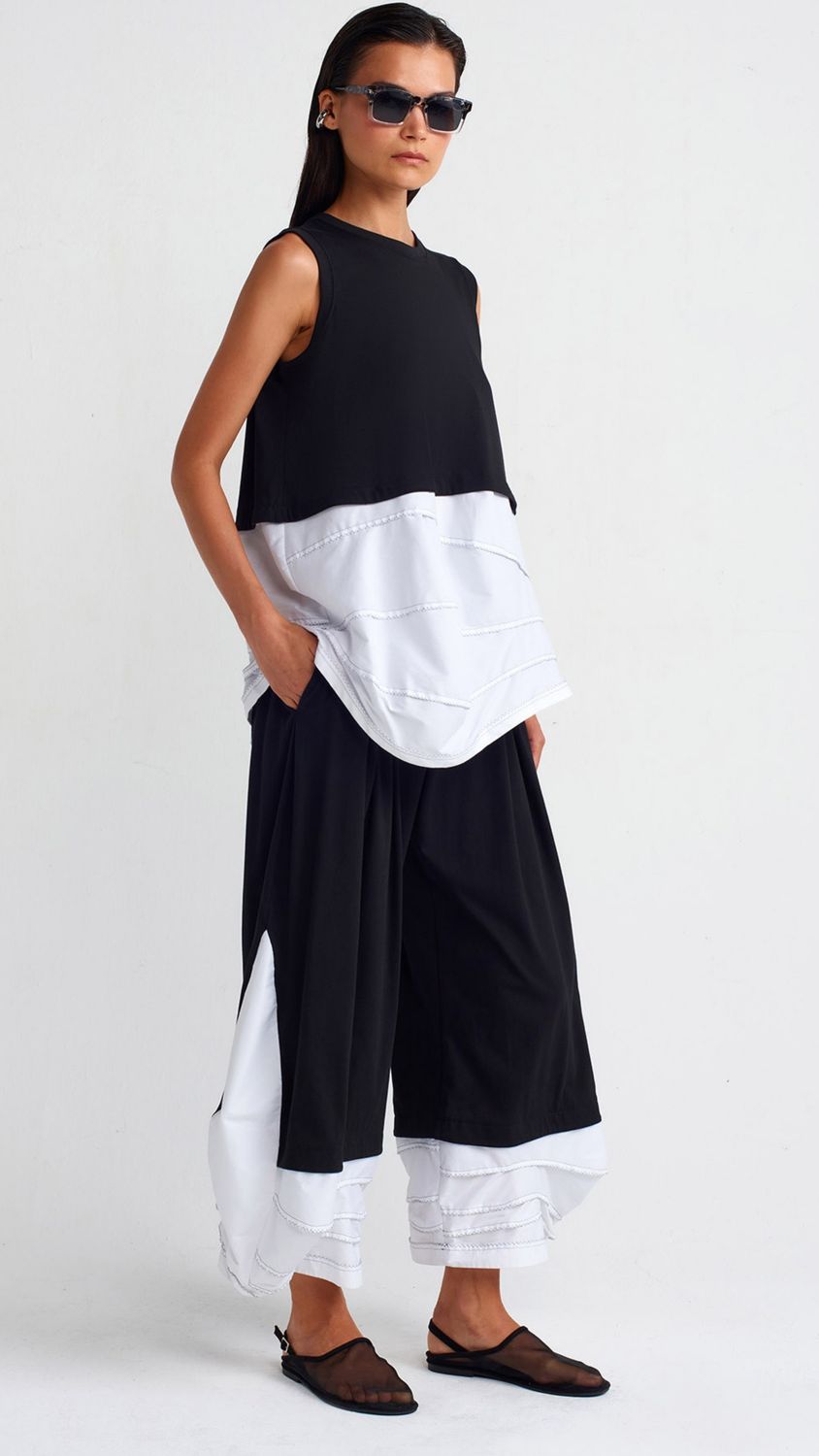 Monochrome Asymmetrical Top &amp; Wide-Leg Pants Set – Minimalist Co-ord