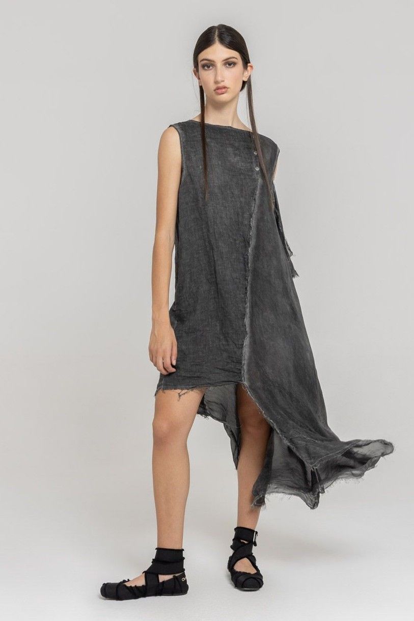 Asymmetrical Raw-Edge Midi Dress – Edgy Minimalist Statement