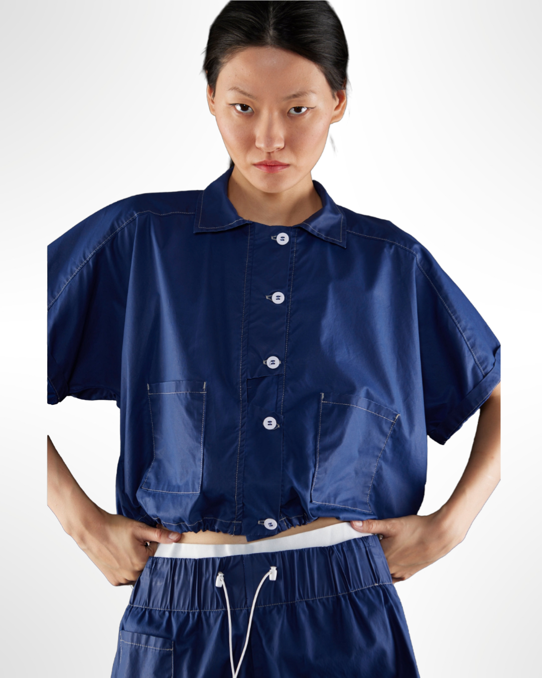 Jet Black Boxy Button-Up Top