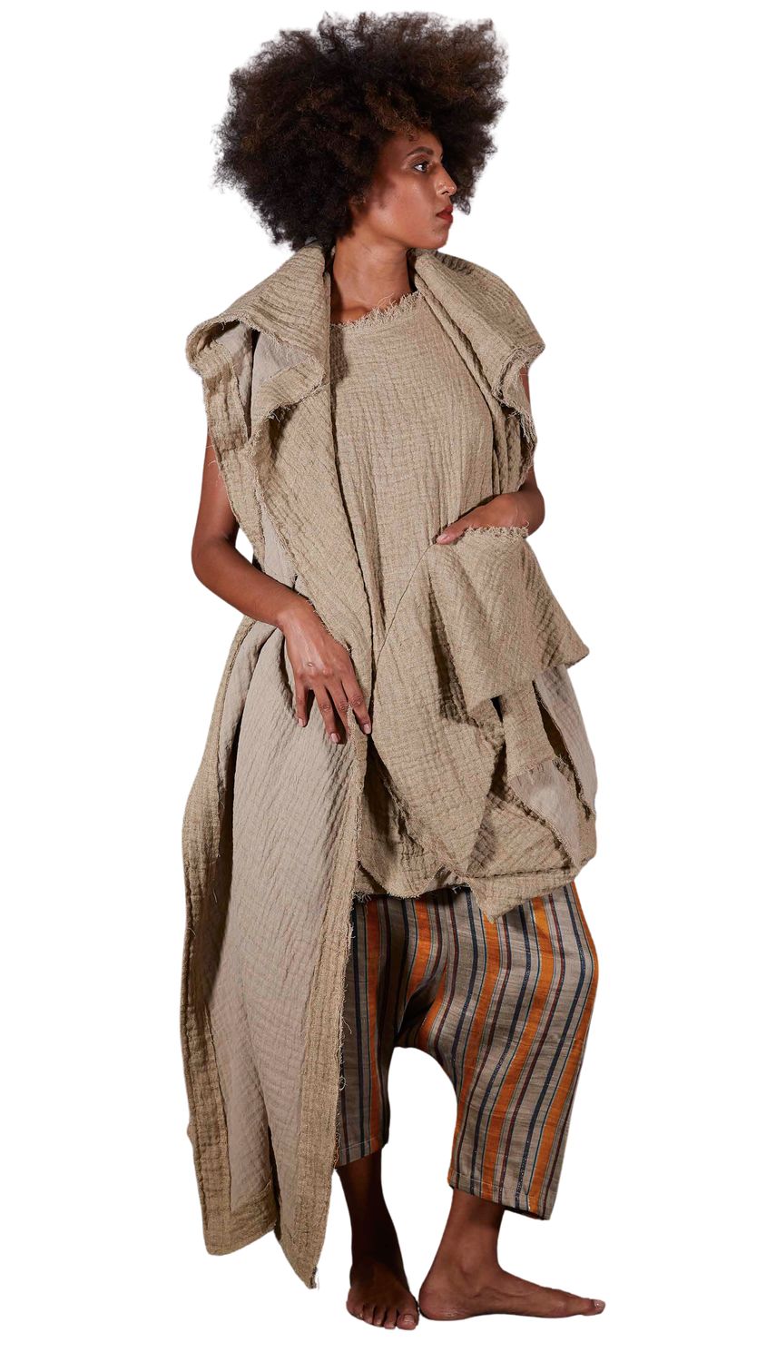 Striped Asymmetrical Draped Tunic