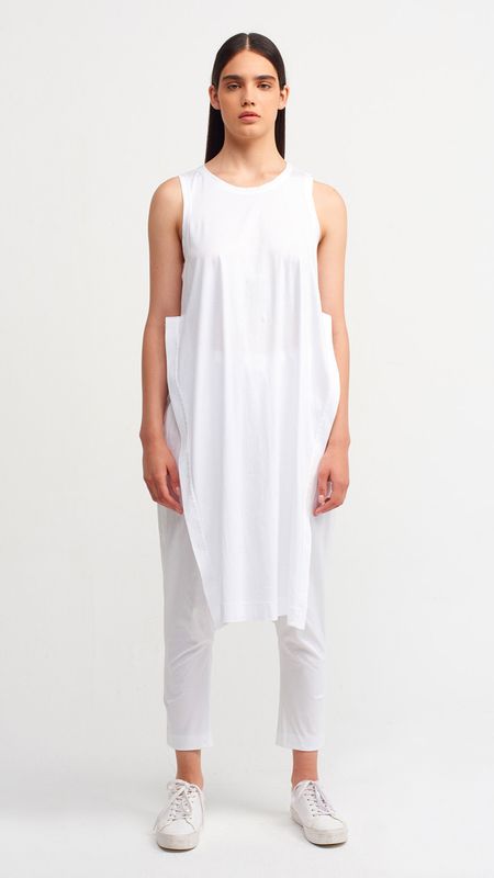 White Sleeveless Tunic with Curved Hem – Lightweight Minimalist Style
