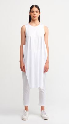 White Sleeveless Tunic with Curved Hem – Lightweight Minimalist Style