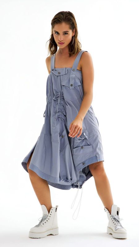 Utility-Inspired Draped Dress – Modern Feminine Utility Style