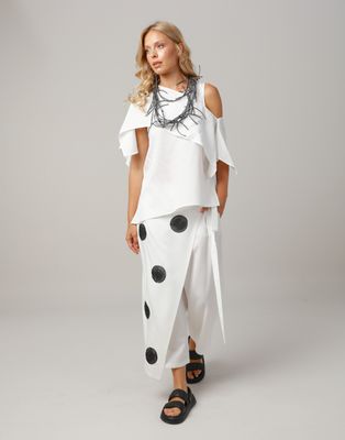 Asymmetrical Draped Cold-Shoulder Blouse