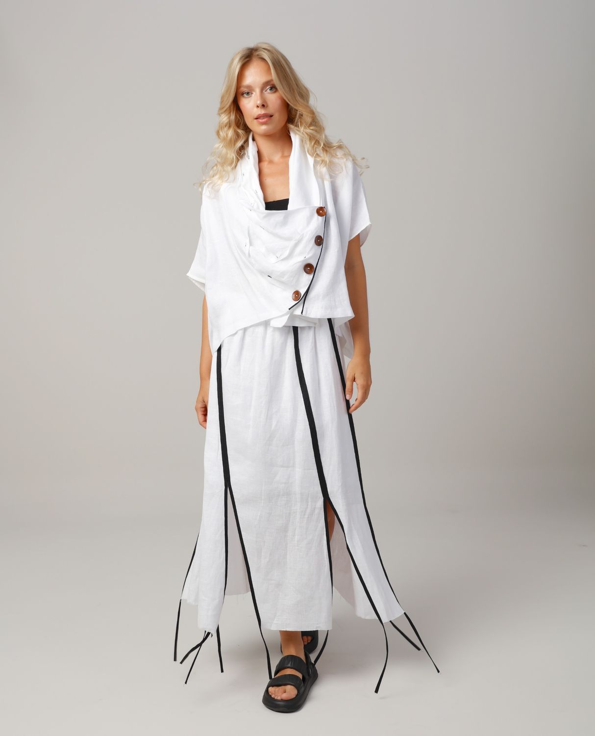 Chic Asymmetrical Drape Top and Slit Skirt Set