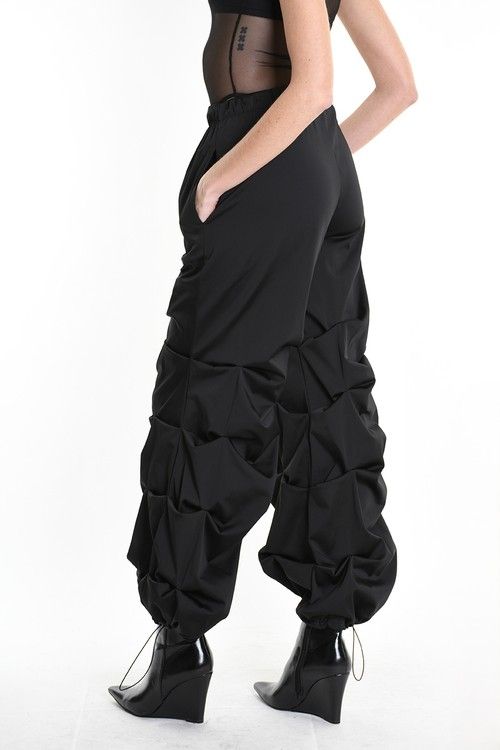 Black 3D Sculpted Pants – Avant-Garde Quilted Designer Trousers