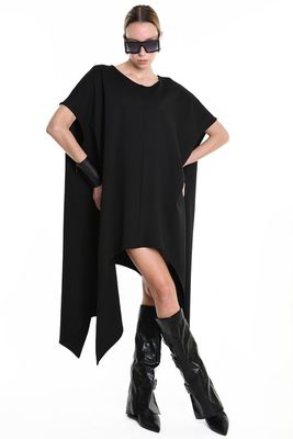 Black Asymmetrical Cape Dress – Avant-Garde Oversized Tunic