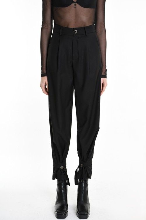 Black Wide-Leg Tailored Pants – High-Waist Avant-Garde Designer Trousers
