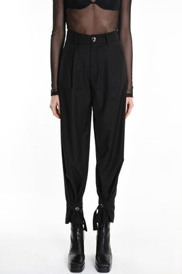 Black Wide-Leg Tailored Pants – High-Waist Avant-Garde Designer Trousers