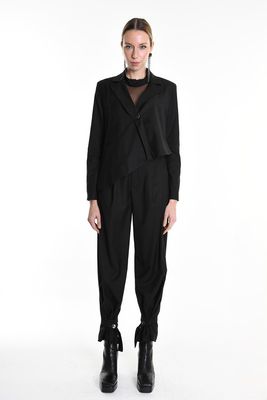 Black Cropped Blazer Jacket – Asymmetrical Avant-Garde Tailored Jacket