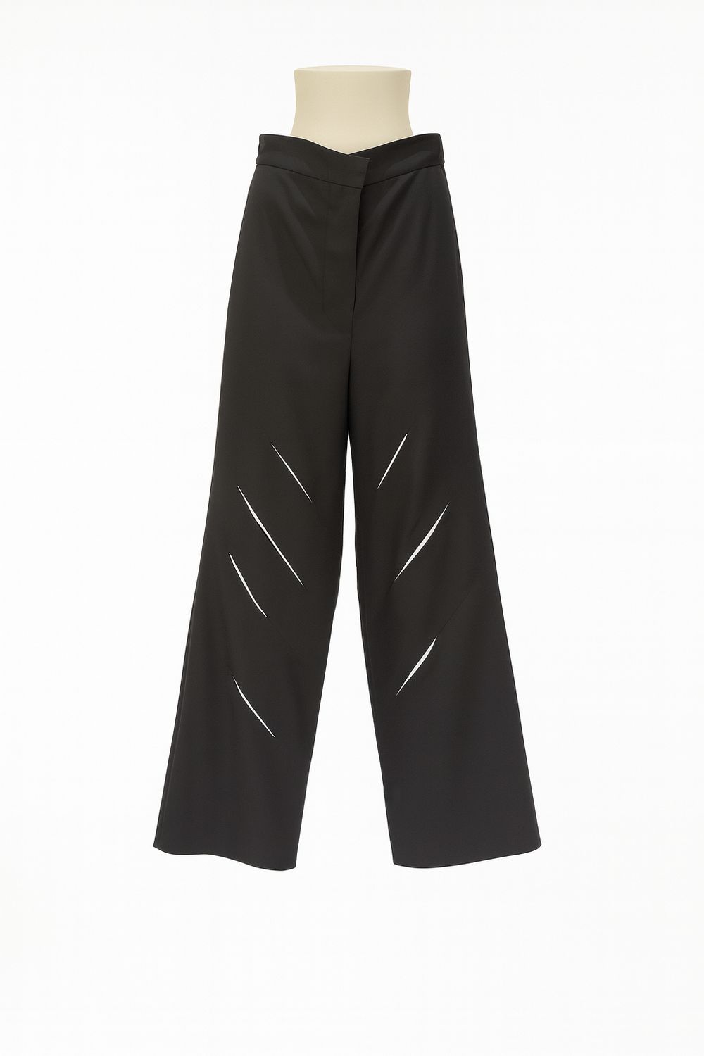 Black Wide-Leg Pants with Slashed Detail – Edgy Minimalist Trousers