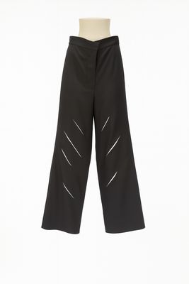 Black Wide-Leg Pants with Slashed Detail – Edgy Minimalist Trousers