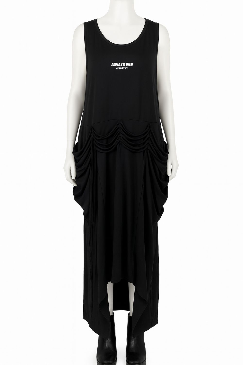 Draped Black Woven Dress – Avant-Garde Minimal Form