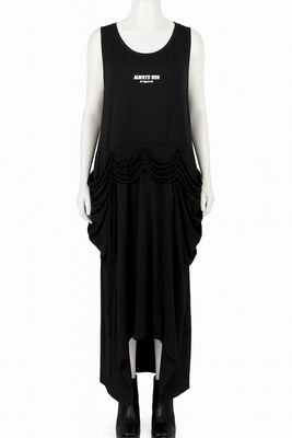 Draped Black Woven Dress – Avant-Garde Minimal Form