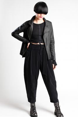 Draped High-Waist Black Pants - Women’s High-Waist Cropped Pants