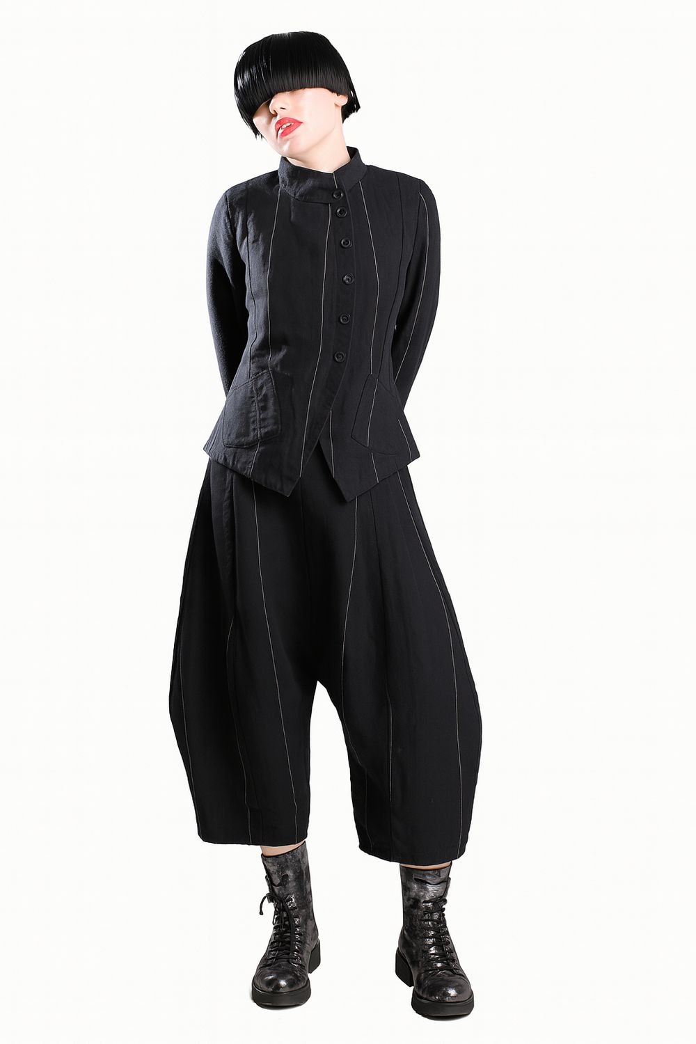 Beige Pleated Wide-Leg Pants